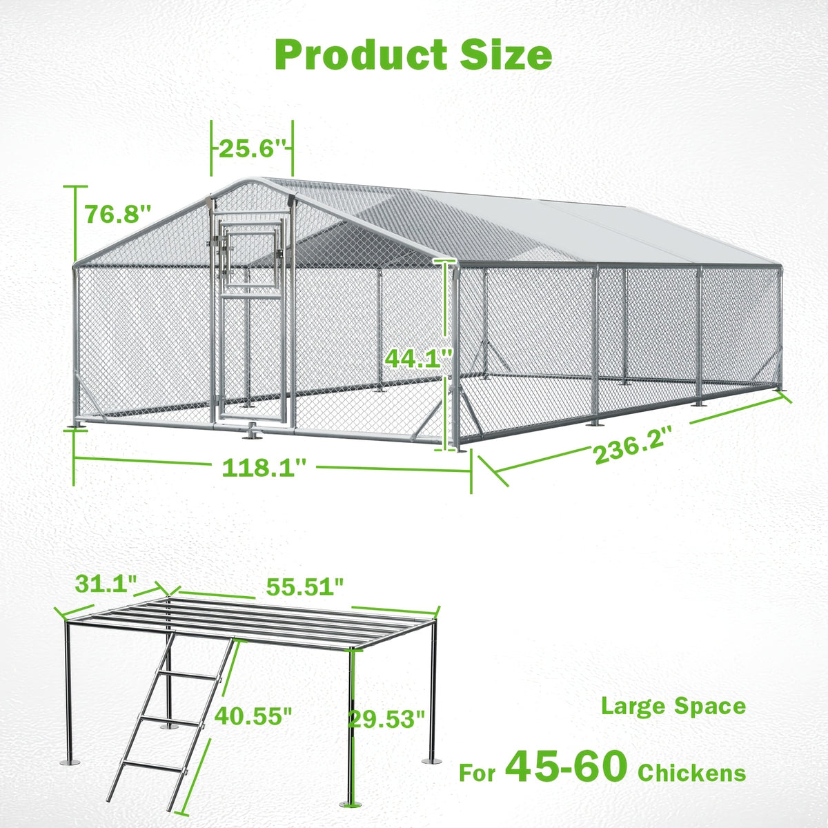 Large Metal Chicken Coop & Enclosure Kit, Featuring Climbing Perches, Wire Mesh Siding, And A Waterproof, UV-Resistant Canopy, Advanced Series Outdoor Walk-in Run, Suitable For Chickens, Ducks, Rabbits, And Dogs