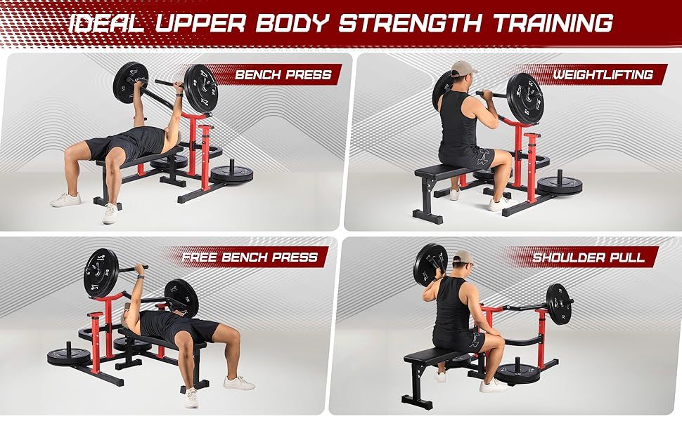Heavy-Duty Adjustable Chest Press Machine with Bench - Home Gym Bench Press Rack w/ Independent Converging Arms, Smooth Bearing System & Flat Bench for Upper Body Strength Training (/) - Steel Weight Training Equipment Suitable for Home Gym