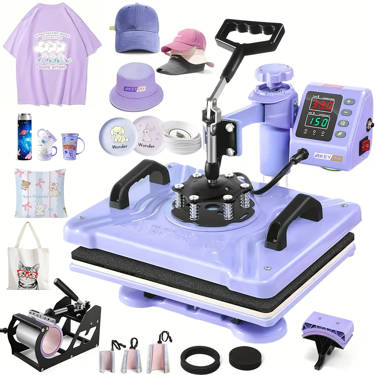 8-In-1 Heat Press 15X12 Inch Combo Digital Multifunctional Sublimation Heat Transfer Machine, 360 Degree Rotary Swing Printing Sublimation Heat Press, Suitable for T-Shirts Hats Mugs Plates