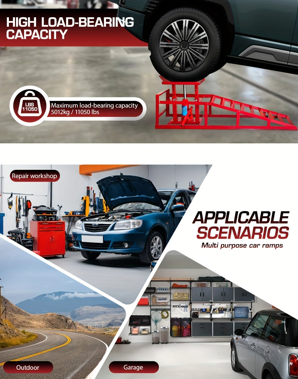 2-Pack Hydraulic Car Ramps, 11050LBS 5T Car Ramps High Lift 9"-14.2", Heavy-Duty Iron-Made Vehicle Lift Ramps, Automotive Truck Service Ramps for Oil Changes And Maintenance