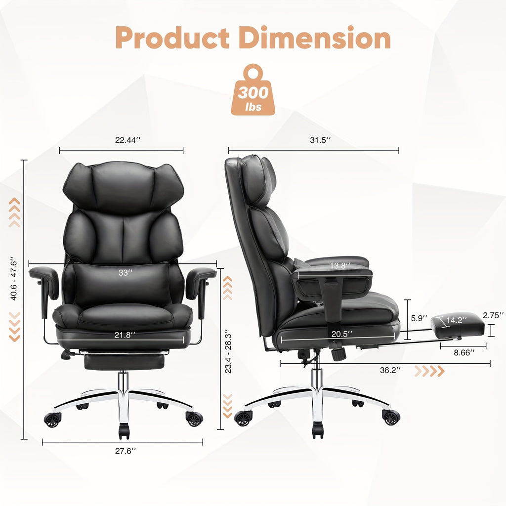 Home Office Reclining Desk Chair, Big and Tall High Back Executive Computer Task Chair with Leg Rest and Lumbar Support, Adjustable Height and Footrest, Armrest