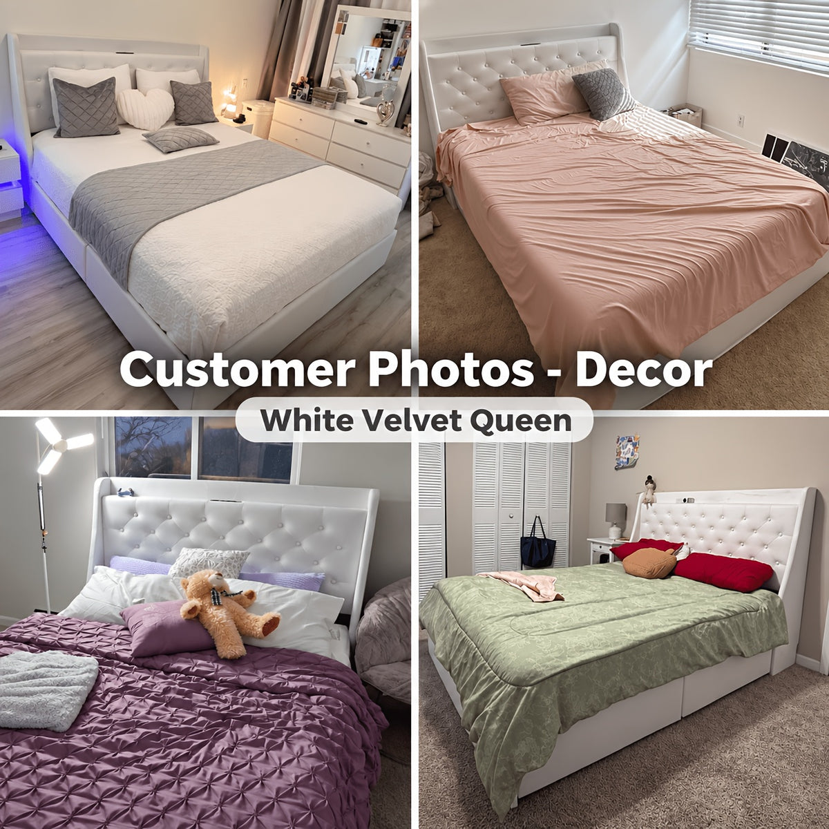 Bed Frame with Charging Station, Linen Fabric Storage Headboard, Storage Drawers on Both Sides, Solid Wood Slats Support