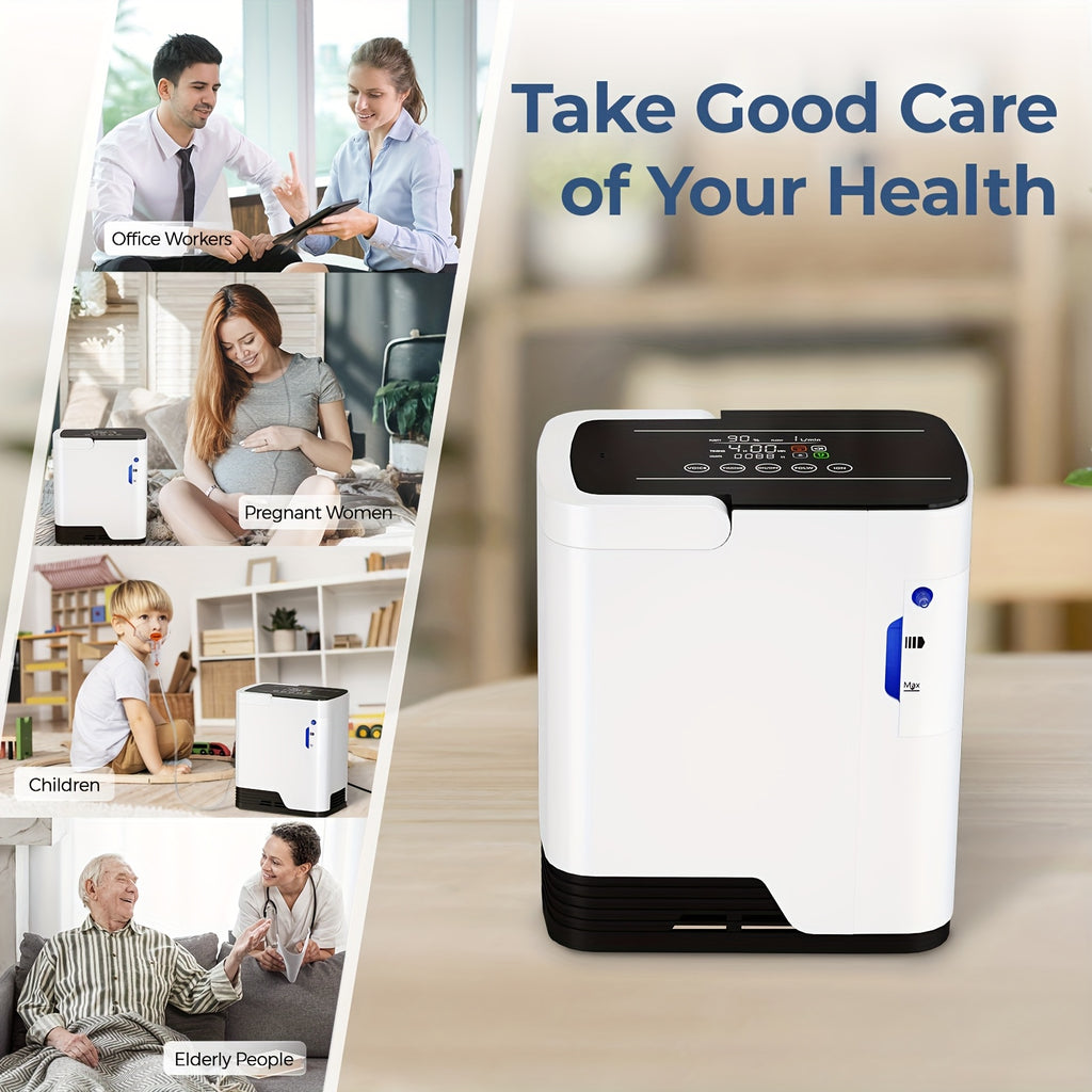 2-in-1 Oxygen Concentrator&Home Use Oxygen Machine: 0.26-1.85gal Adjustable Flow, Voice Guide, 4H Timer, Ultra Quiet Design with Portable Handle