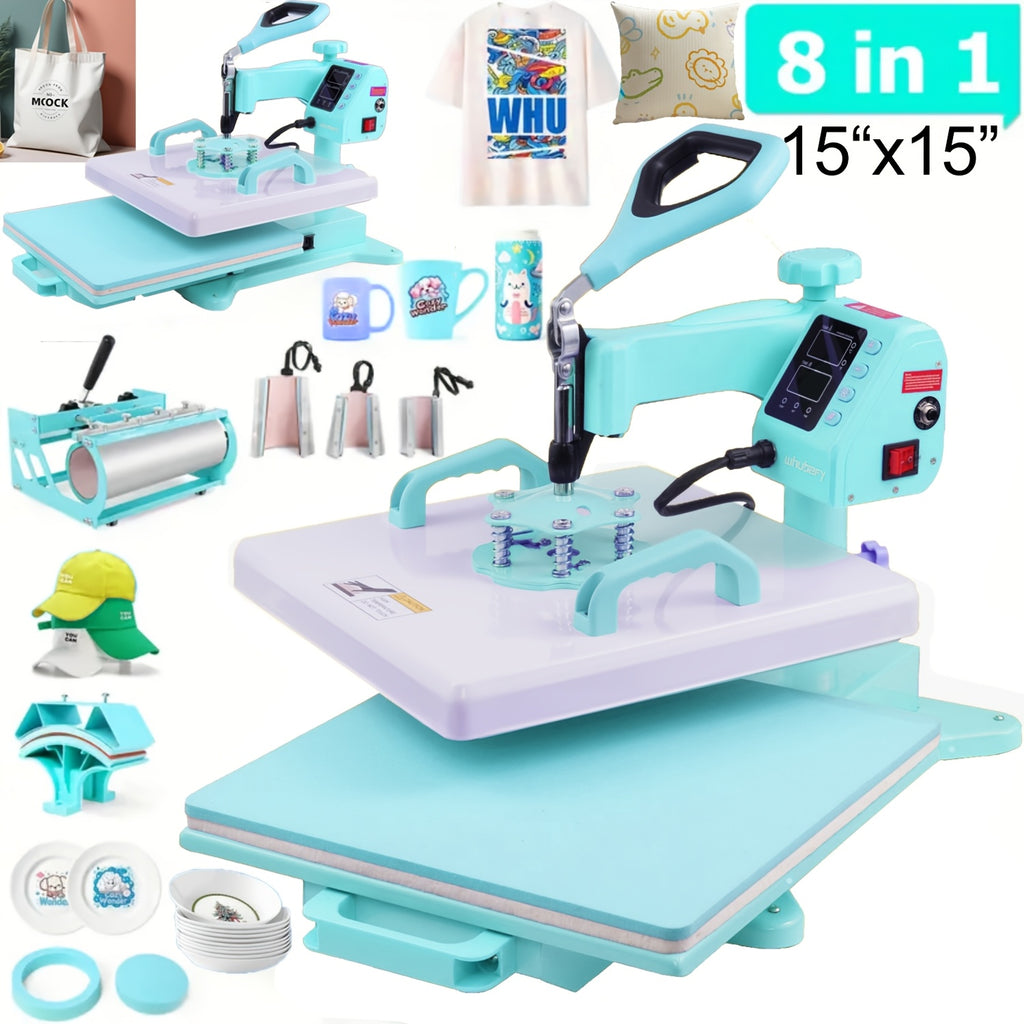 15"x15"/15"x12" - 8-in-1/ 5-in-1 Heat Press Machine Combo, Rotatable Design, Multi-Size Transfer Professional Sublimation Combination, Suitable for T-shirts, Bags, Pillows, Hats, Beanies, Roller - 3in 1 Auto Hat Press Can Only Press Hats