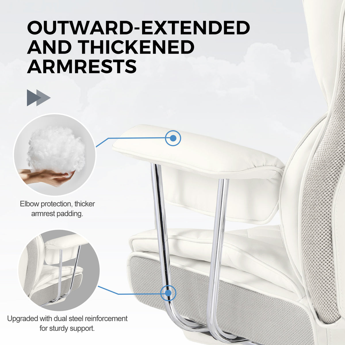 Executive Office Chair for Heavy People, Gaming Chair, Ergonomic Wide Desk Computer Chair with Pocket Spring Lumbar Support, Footrest, Outward Fixed Soft Armrests, High Back PU Leather, Height Adjustable, Big and Tall