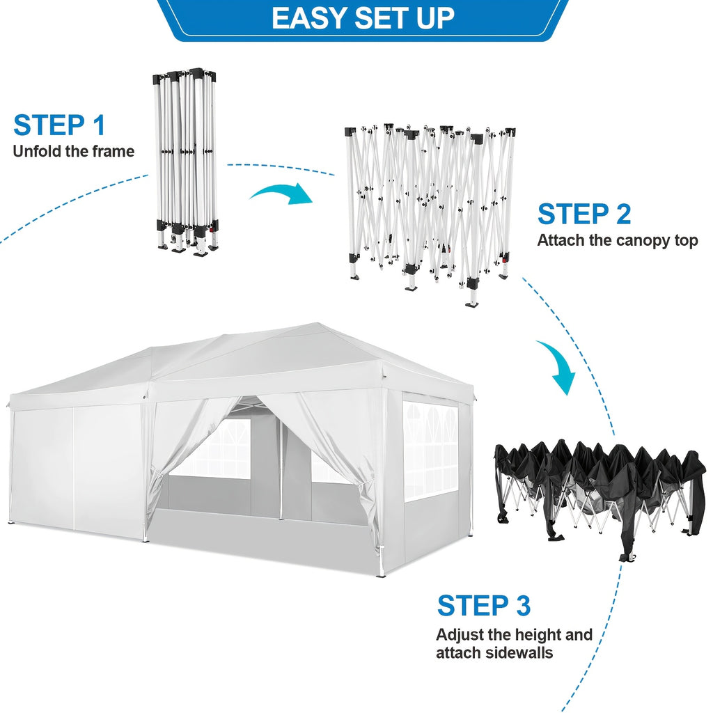 10X20Ft Heavy Duty Canopy, Pop-Up Design with 6 Side Walls, Suitable for Party Events Weddings, Roller Pack, Upgraded Thickened Hexagonal Legs
