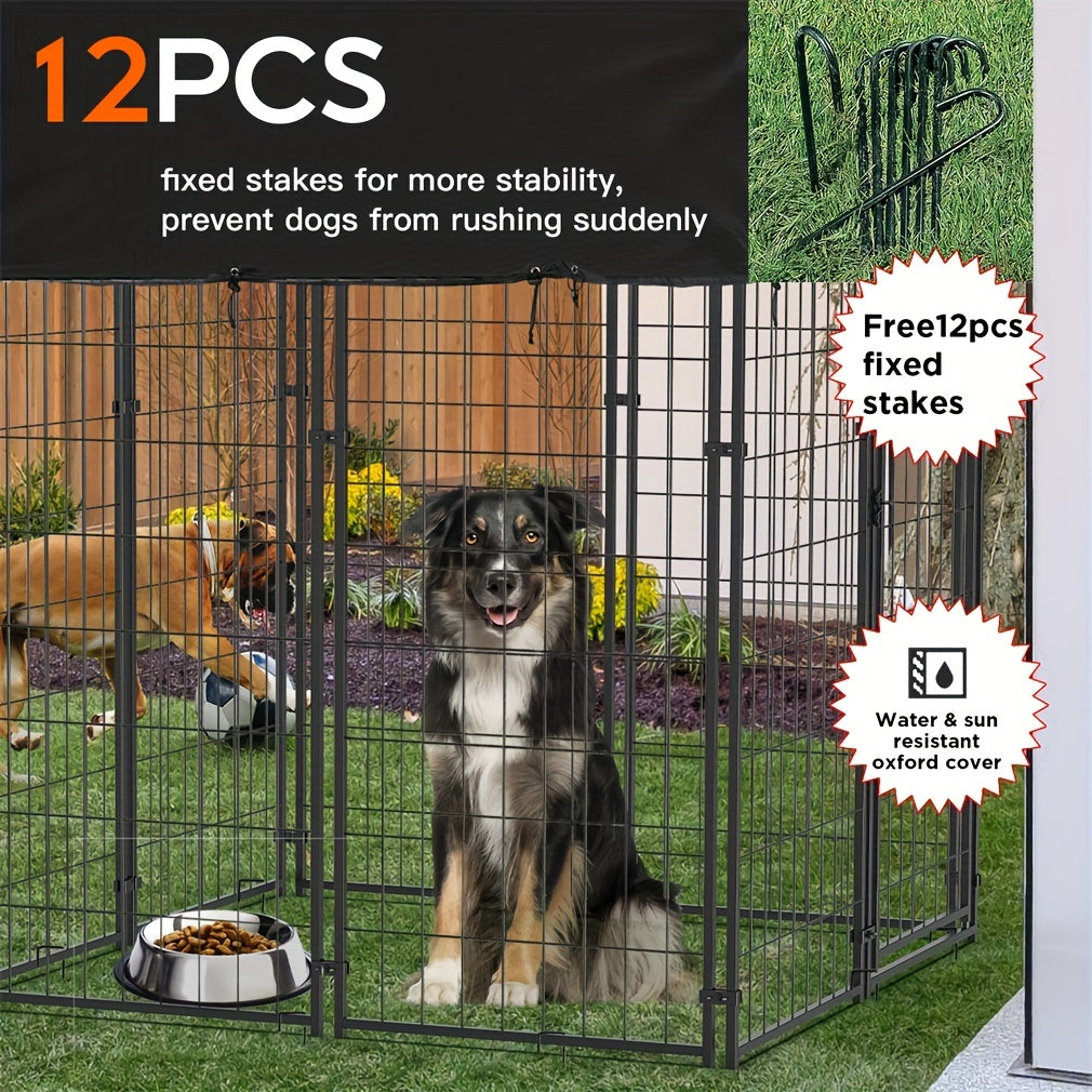 Large Dog Cage Heavy Duty Metal Dog Kennel Outdoor Indoor With Waterproof Cover S-XL