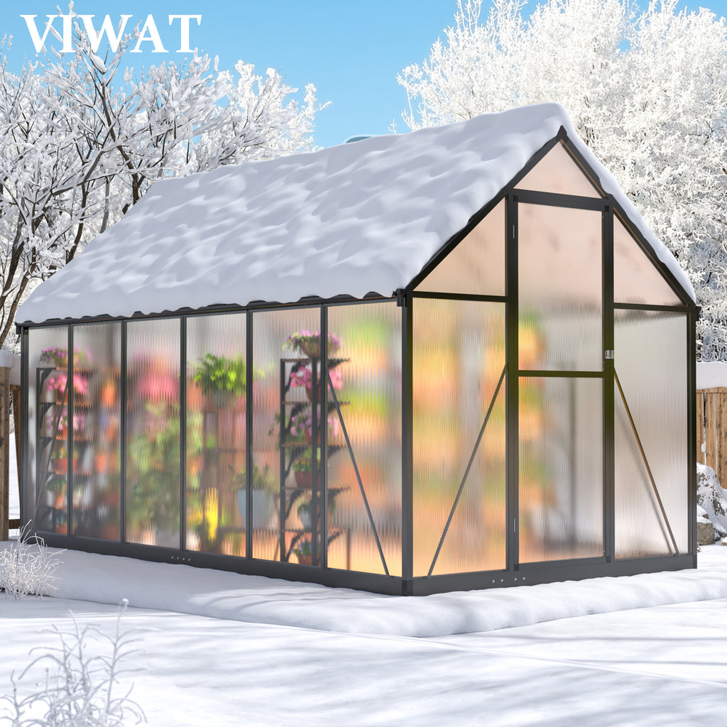 Walk-In Greenhouse for Outdoor Gardening — VIWAT 6 x 11 FT Polycarbonate Design with Adjustable Ventilation
