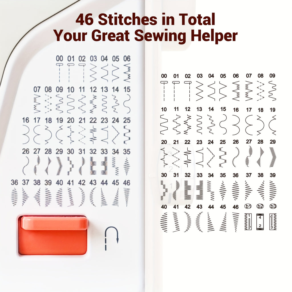 Poolin EOC01-RE Electronic Sewing Machine, Heavy Duty 100 Stitches, 6 Presser Feet, Reverse Stitching Come with Self-Threading And Twin Needles Sewing Supplies Kit Free Service DIY Craft Hobby for Home Business Use Craft Lover Gifts for Wedding