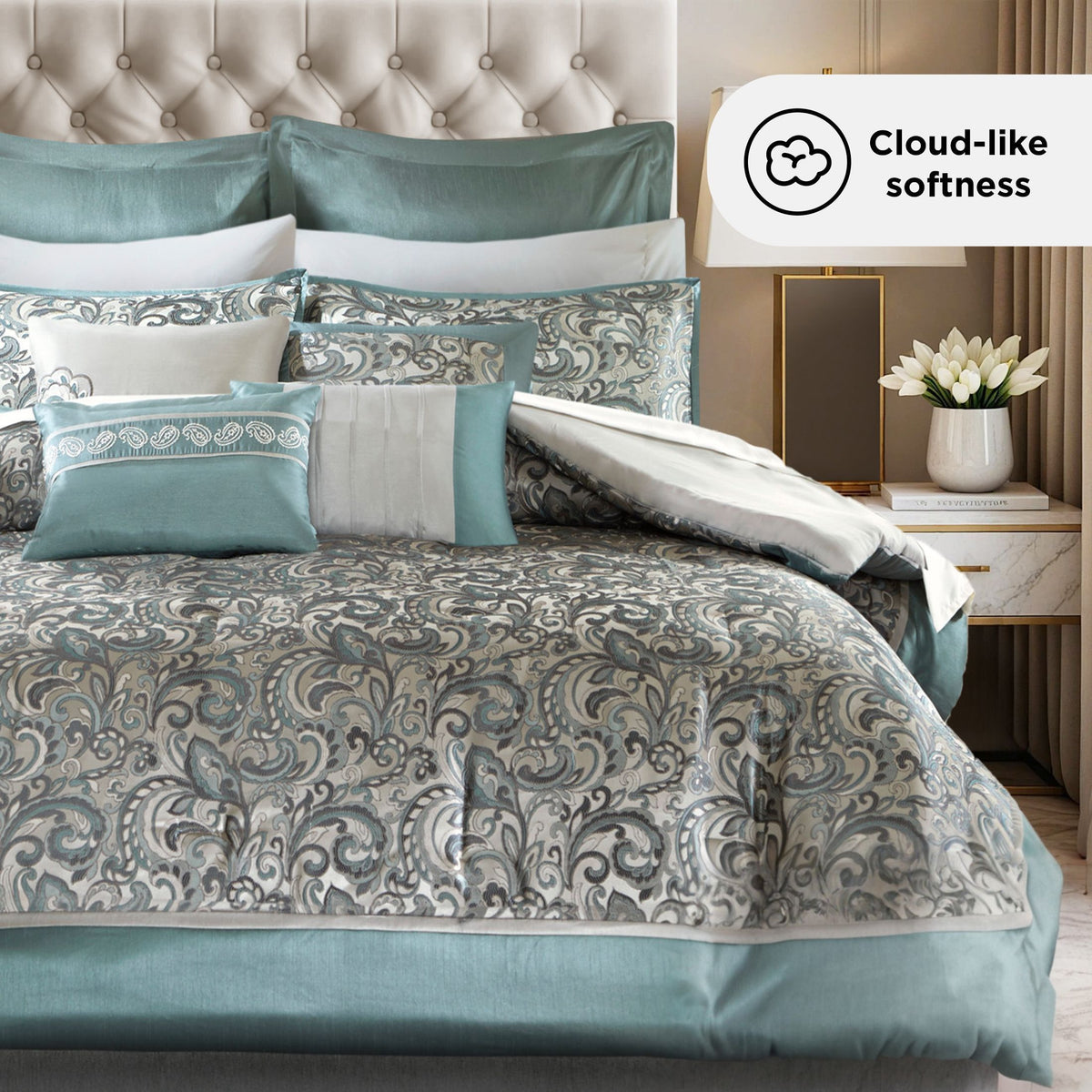 24-Piece Jacquard Paisley Comforter Set, Luxury Bedding Set, Room in a Bag, Bed in a Bag, Queen, King, CalKing, Sheet, Panels