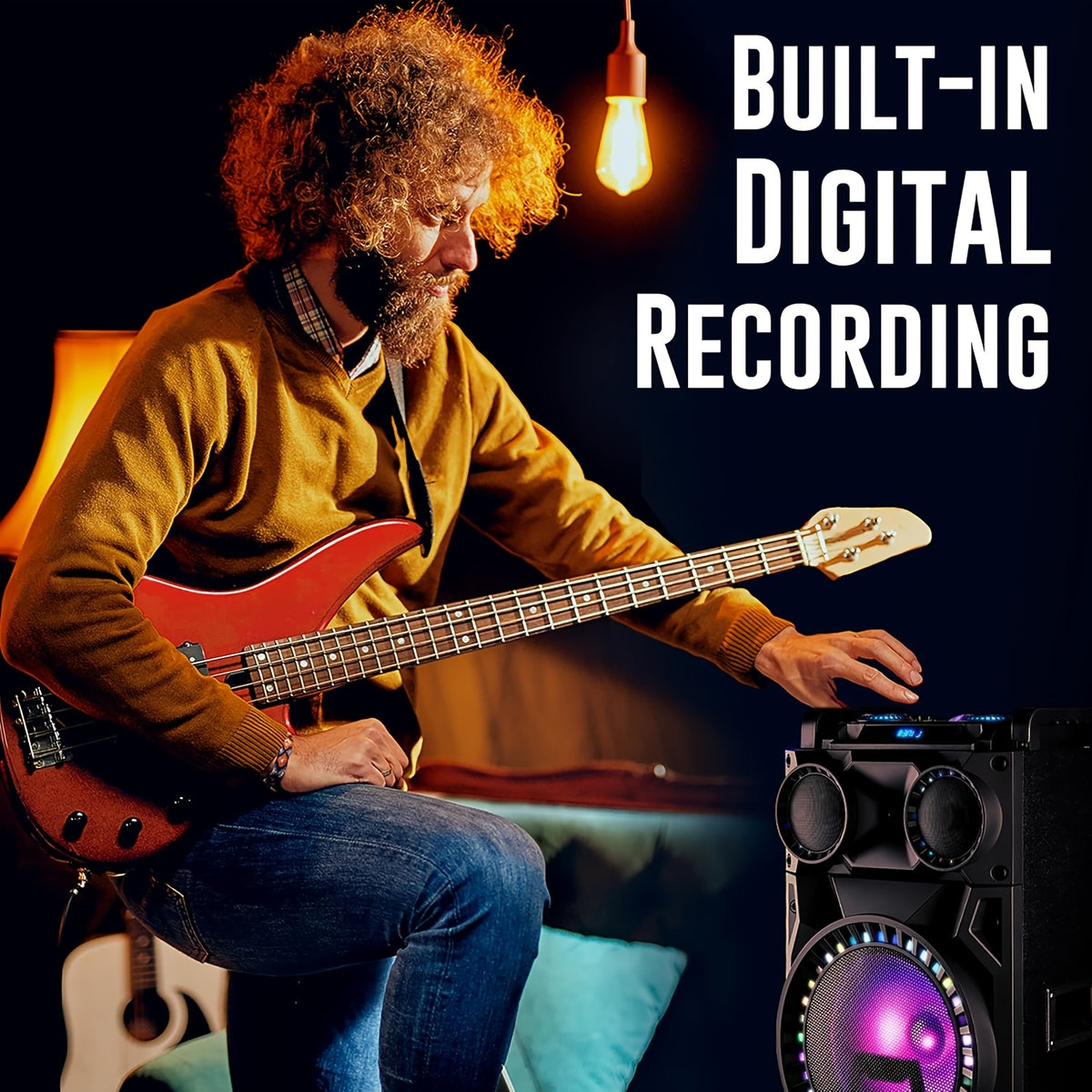 Portable Wireless Speaker with Dual 12-Inch Woofers and LED Party Lights for Gatherings and Stage Monitoring