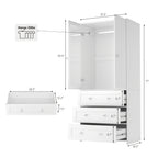 31.5" /47.3"/63" Wardrobe Armoire Closet with Mirror & Hanging Rod, Large Drawers & 2/3/4 Doors