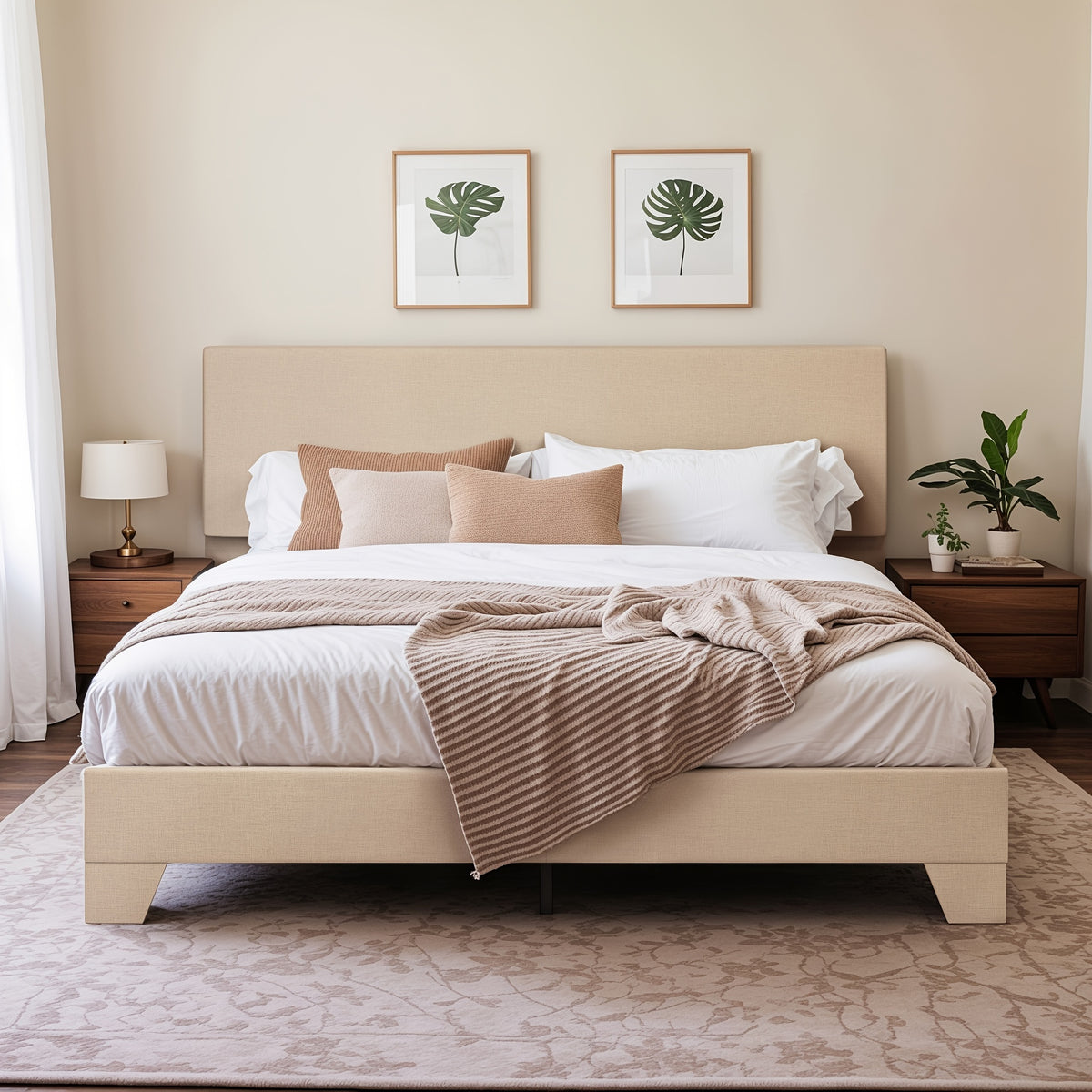 HOOMIC Upholstered Platform Bed in Full, Queen, Or King Sizes with an Adjustable Headboard, Sturdy Wooden Frame, Easy Assembly, No Box Spring Required, Available in 5 Colors: Beige, Dark Grey, Light Grey, Black, White