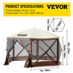 VEVOR Pop-Up Screen Gazebo Tent in 10 ft or 12 ft Sizes for Camping, Picnics and Backyard Gatherings
