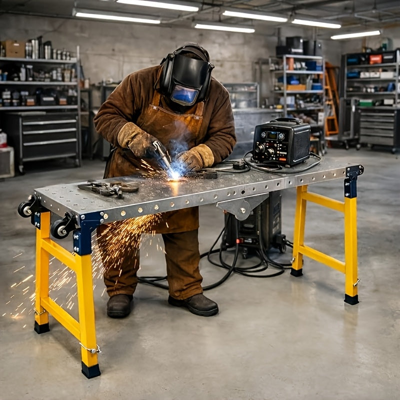[Portable Welding Table] 2000 LBS Folding Welding Table, Portable Welding Table With 5 Height-Adjustable, Alloy Steel Constrution Work Table With Galvanized Welding Table Top, For Welding Assembly Repair, 360° Lockable Casters