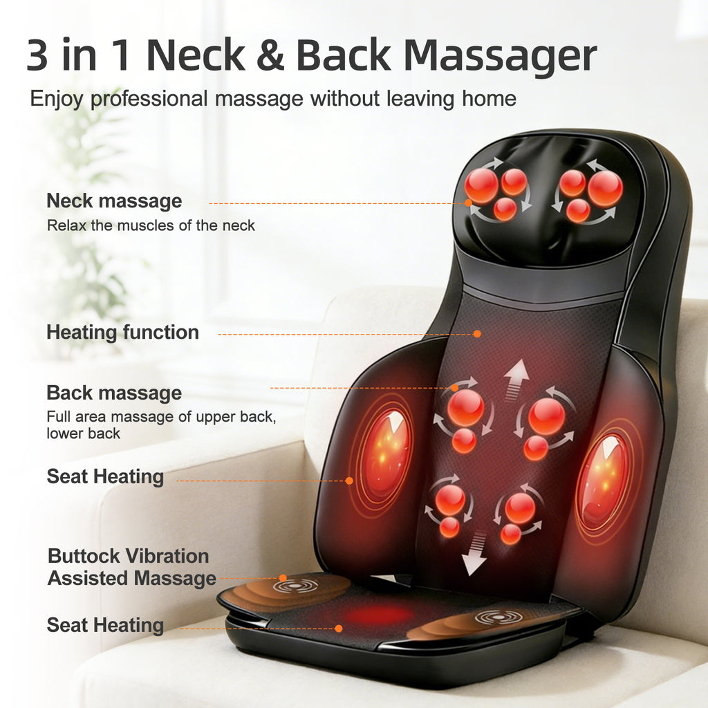 3D Shiatsu Full Body Massage Mat with Leg Massage Function, 8 Kneading Nodes & 9 Modes, Deep Muscle Relaxation for Neck, Back, Legs & Feet, Perfect for Home Office Fitness Use