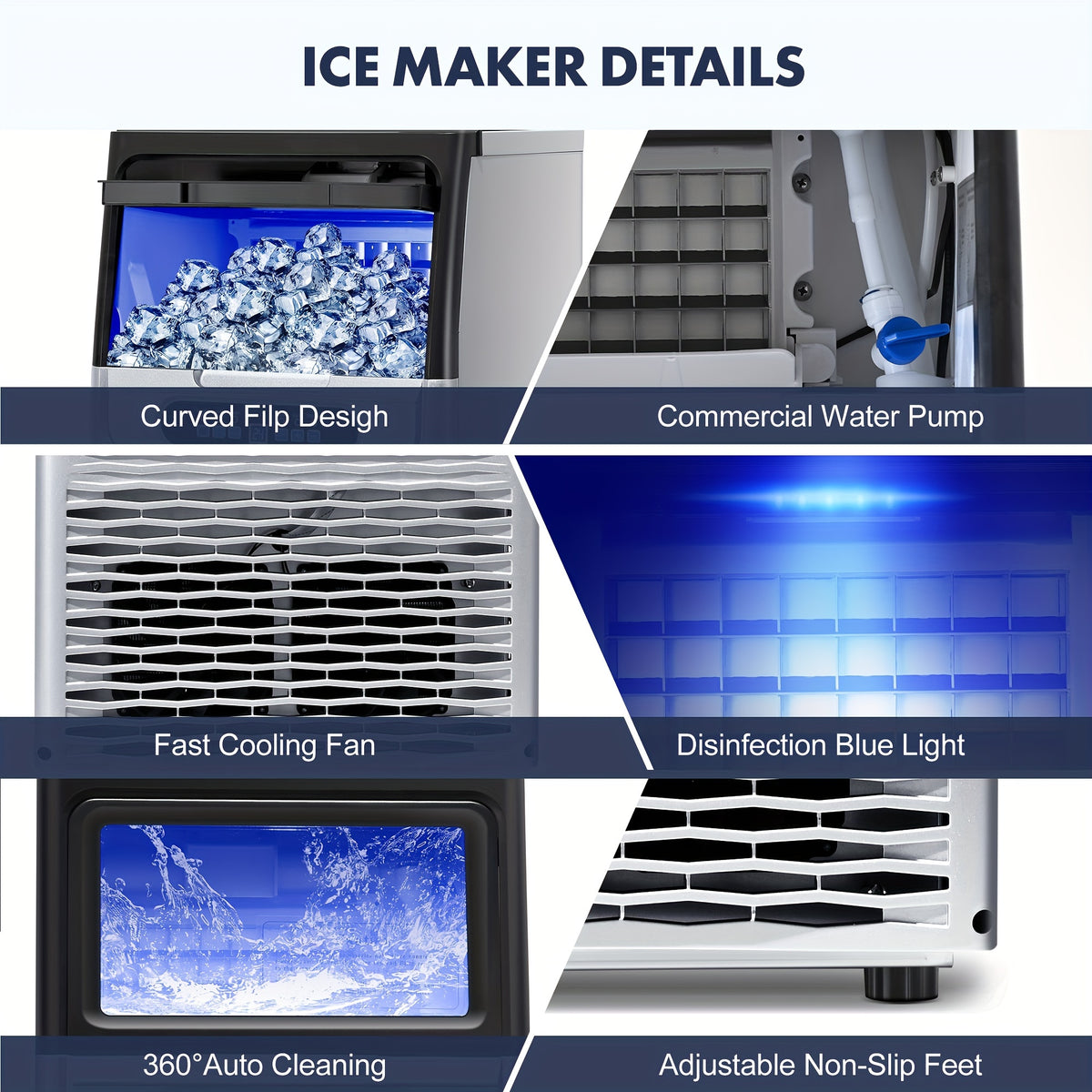 [For Home/Party/Bar] Commercial Ice Maker Machine 90LBS/24H With 22LBS Storage Bin, Freestanding/Under Counter Ice Machine For Home/Party/Bar/Restaurant