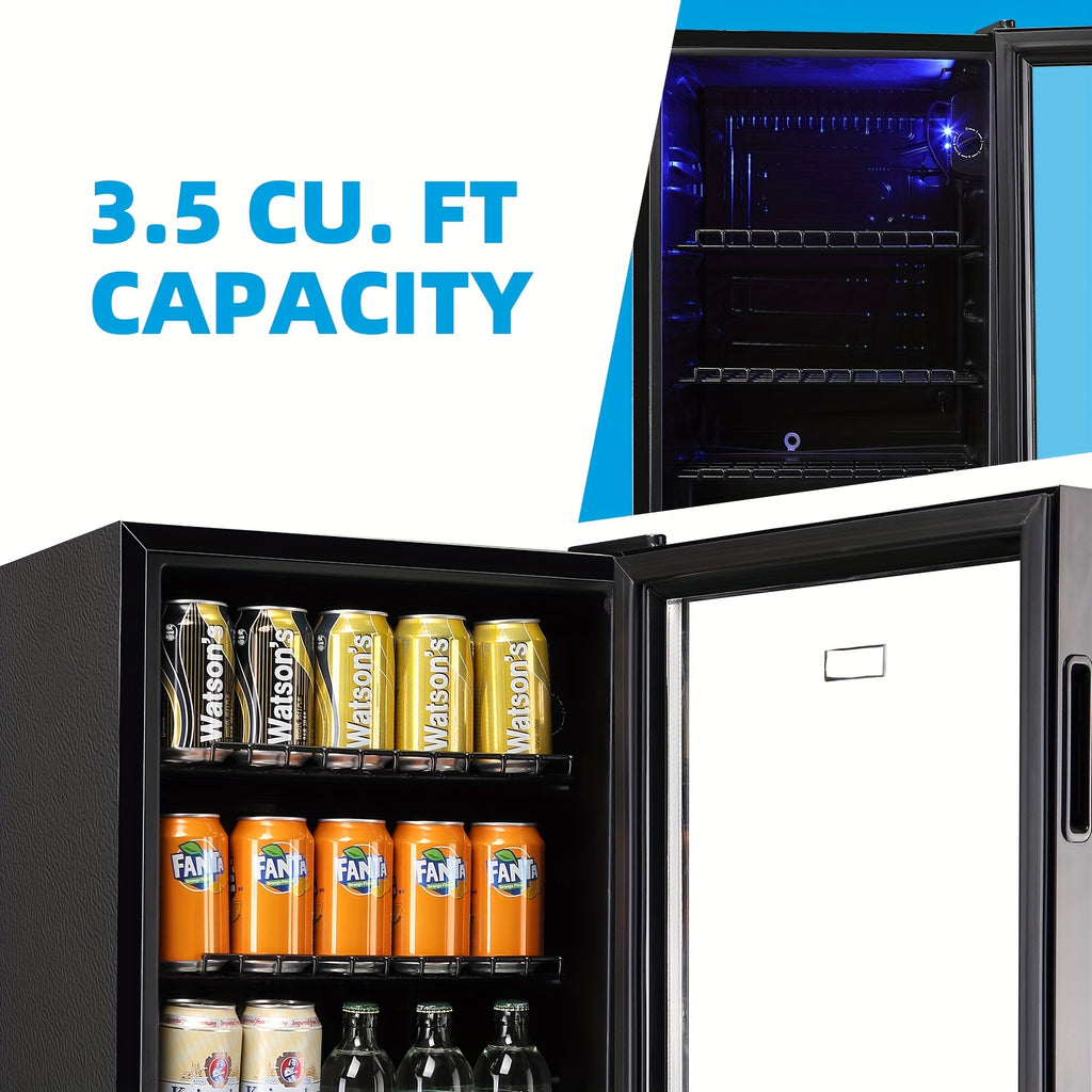 WANAI Mini Fridge Cooler 125Cans Beverage Refrigerator Glass Door Beverage Cooler for Beers Wine Juicer Cooler Adjustable Shelves LED Lights for Home, Office Or Bar