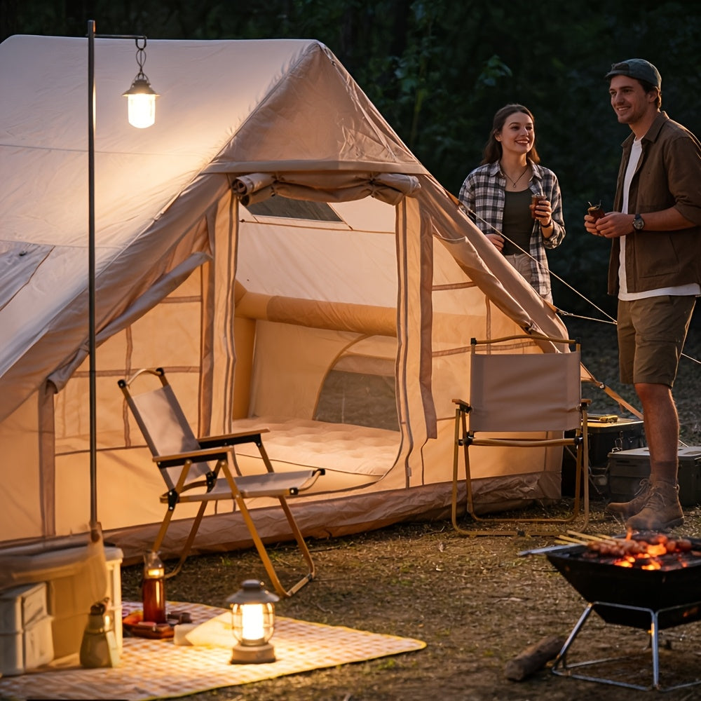 Inflatable Camping Tent（Optional: Skylight, Stove Jack） for 4-6 Person,4 Season Camping Tent, Large Luxury Air Tent with Manual Pump, Easy Setup Portable Glamping House, High Quality Windproof Family Outdoor Shelter Best Valentine's Day Gifts