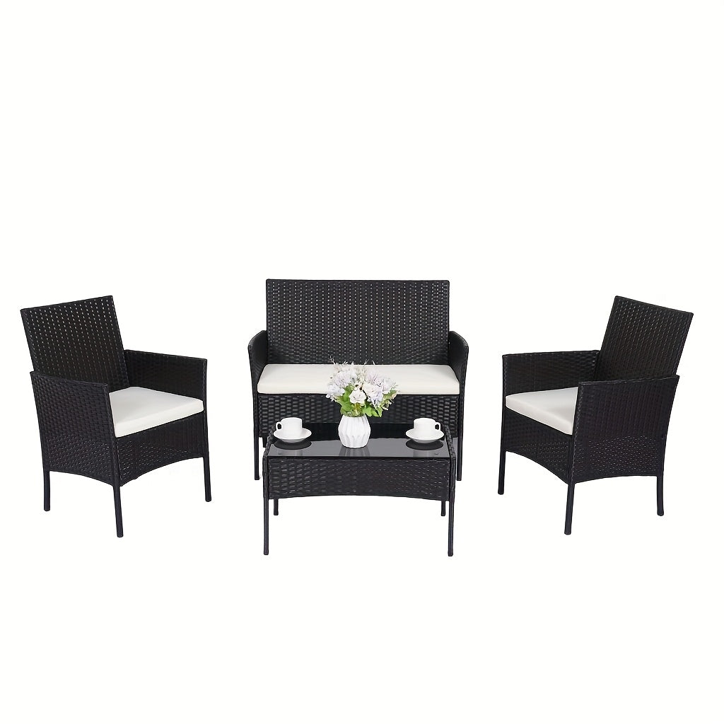 The HARAISEDK Handmade Outdoor Wicker Patio Sofa Set, Combined with A Tempered Glass Coffee Table, Is An All - Weather PE Rattan Furniture Piece That Is Applicable to Courtyards, Patios, Balconies, Backyards, Decks, Bars And Cafes.