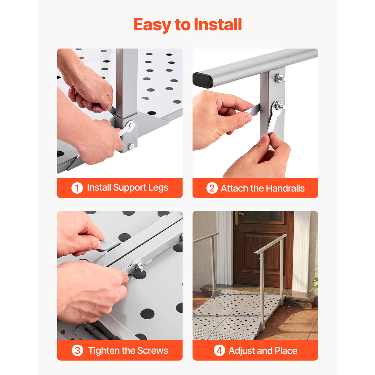 VEVOR Wheelchair Ramp with Handrails, 44.9 x 33.5 in, Heavy Duty Aluminum Handicap Ramp, 440 lbs Capacity, Non-Slip Portable Threshold Ramps for Home Steps, Stairs, Doorways, Curbs, Walkers, Scooters