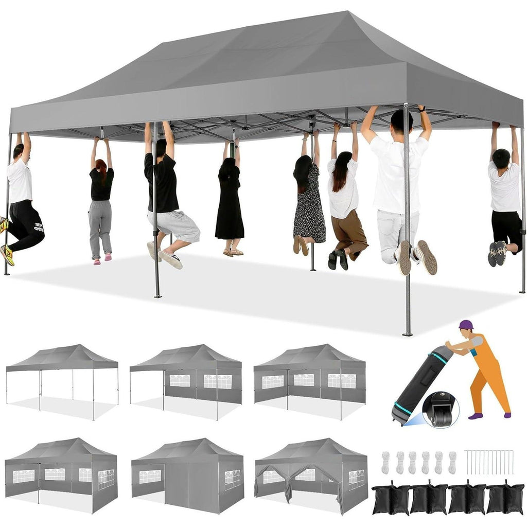 10x20 Pop Up Canopy Tent, Heavy Duty Canopy with 6 sidewalls, Easy Up Commercial Outdoor Canopy, Wedding Party Tents for Parties, All Season Wind & Waterproof Gazebo with Roller Bag, Pop Up Canopy for Wedding, Commercial Areas, Playgrounds, etc