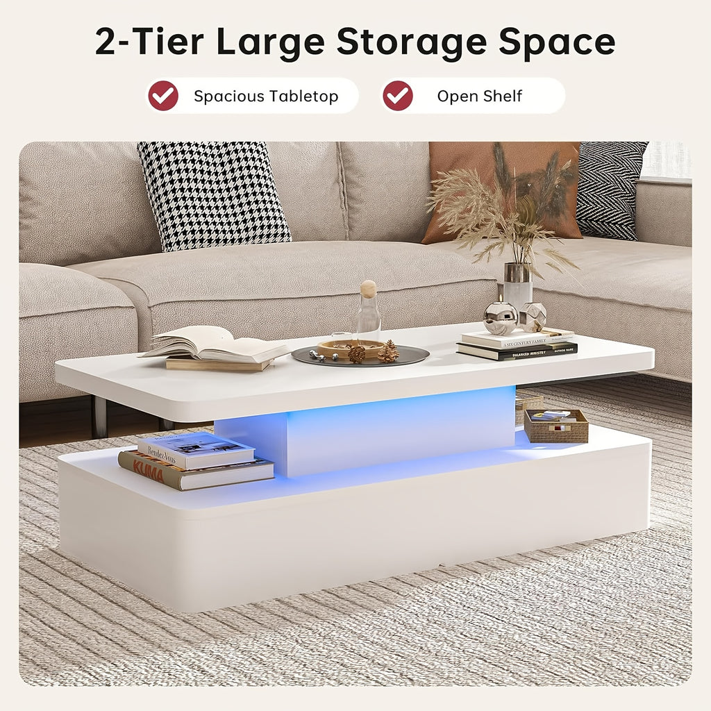 Modern LED Coffee Table for Living Rooms and Patios in Black or White with 16-Color Lighting