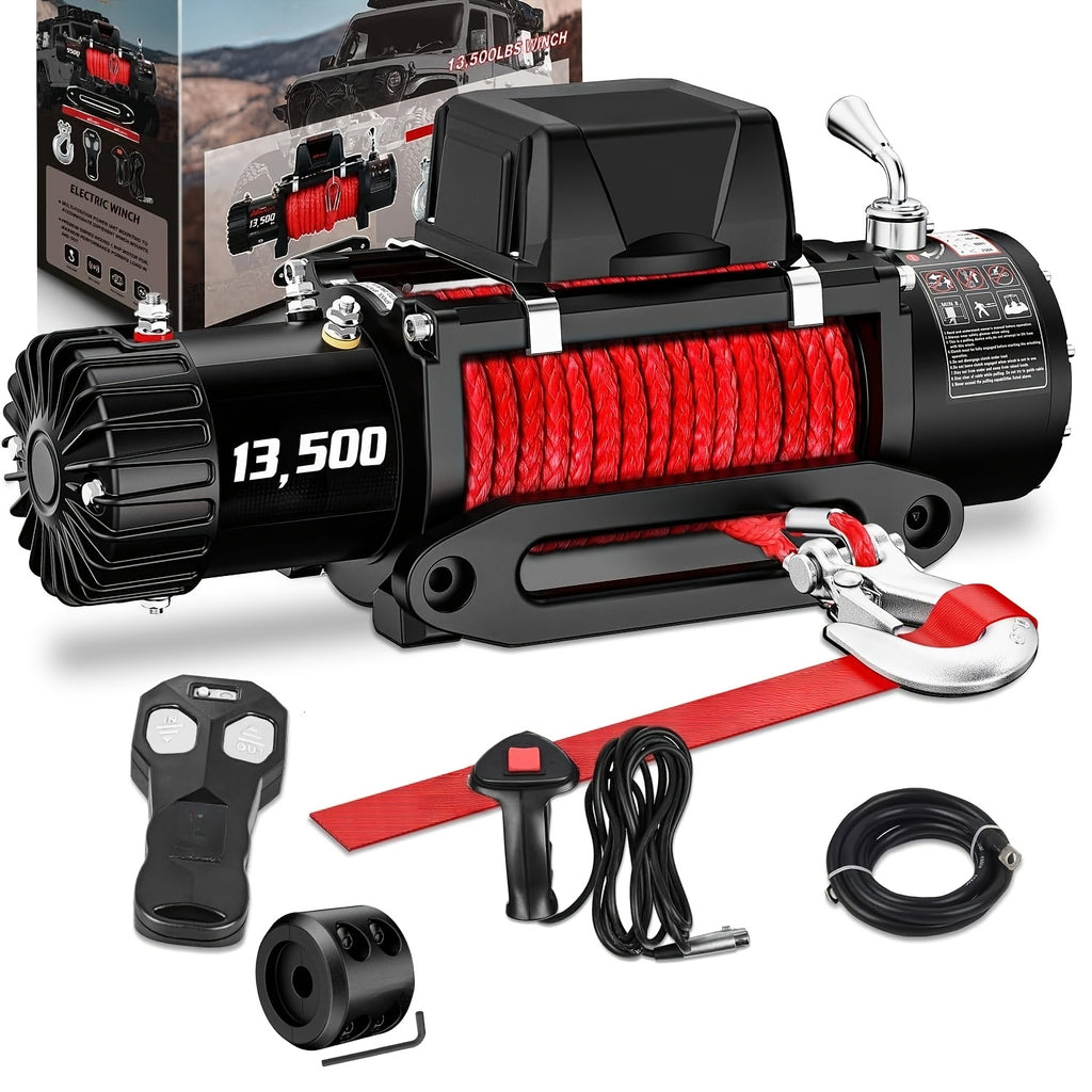 Electric Winch 3500Lb/4500Lb/12000Lb/13500Lb - Electric Truck Winch 12V with Red Synthetic Rope - Fairlead Wired Handle & Infrared Remote - Winch for Jeeps Road SUV Boat Towing Trailer 4WD 4X4 ATV UTV - ATV Winch Kit