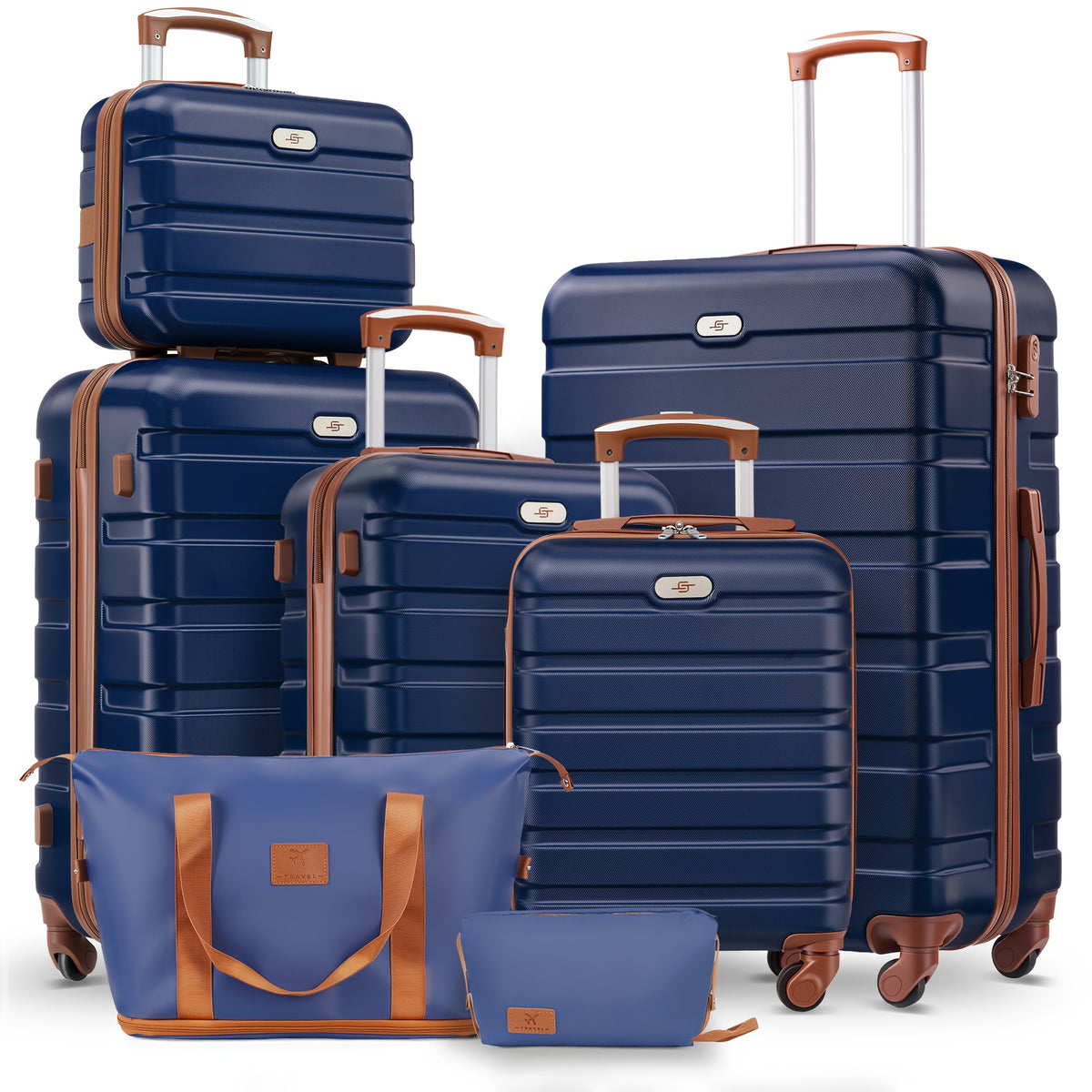 Lightweight 7pcs Luggage Sets, 13/16/20/24/28 Inch Suitcase with Travel Duffle Bag Sets, Carry-On And Checked Luggage Sets