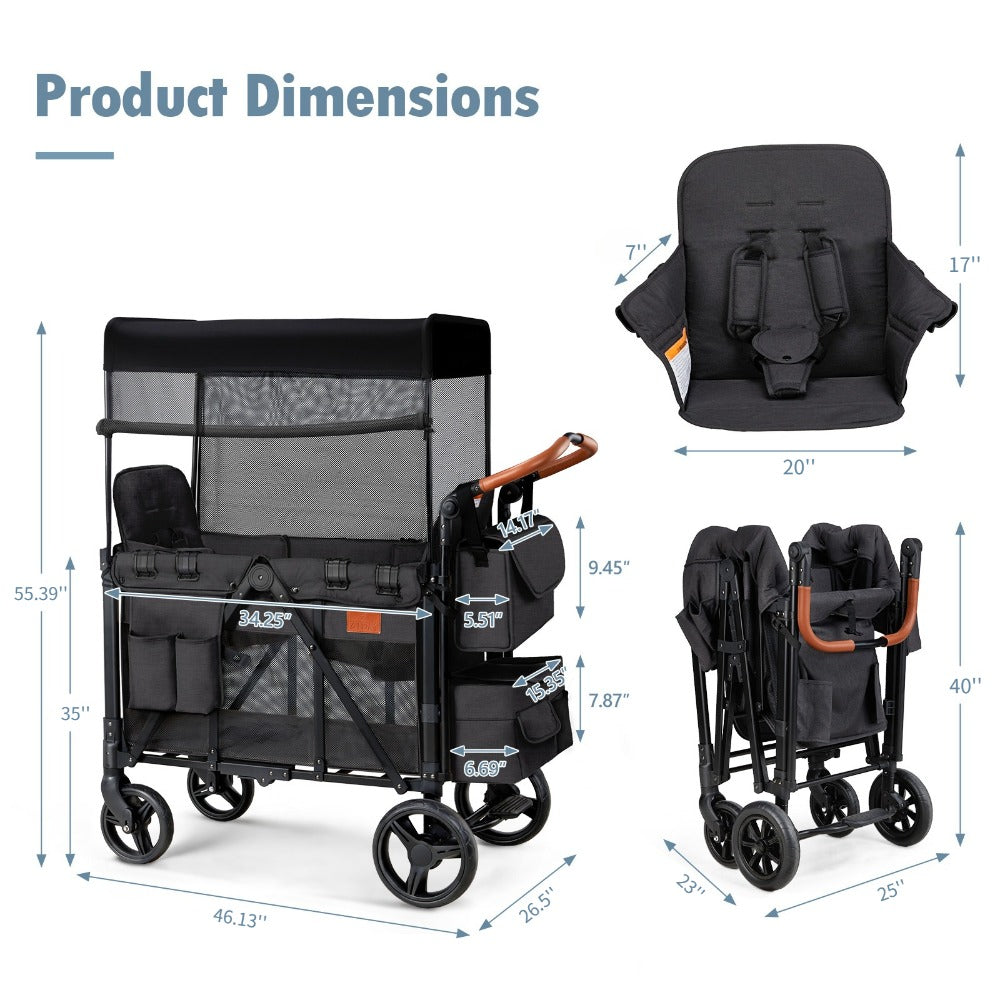 Joymor Foldable Wagon Stroller for 2 Kids, All-Terrain Stroller with Storage Bags And Safety Belts, Sport Stroller Wagon for Children, Shock-Absorbing Wheels And Removable Canopy, for Outdoor