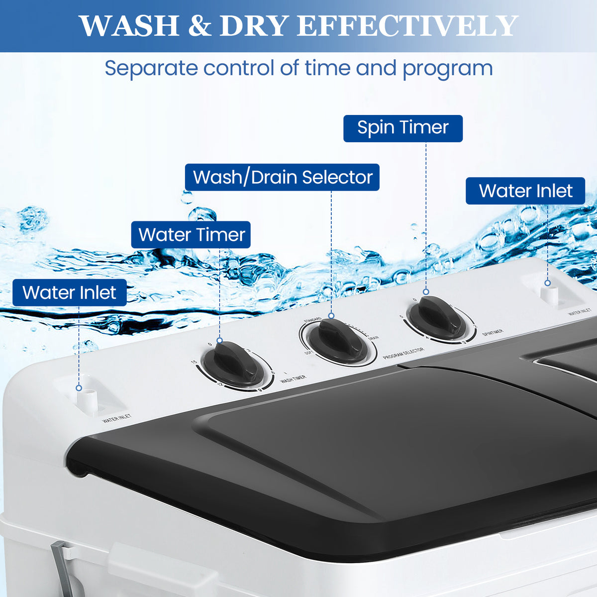 30lbs Portable Washer, Twin Tub Washer and Dryer Combo Laundry Washing Machine, Semi-Auto Washer Machine with Wash & Dehydration, 19Lbs Washer 11Lbs Spinner Laundry Appliances for Home, Apartment, Dorms, RV, Ship Cabins, Offices, Bathroom, Balcony