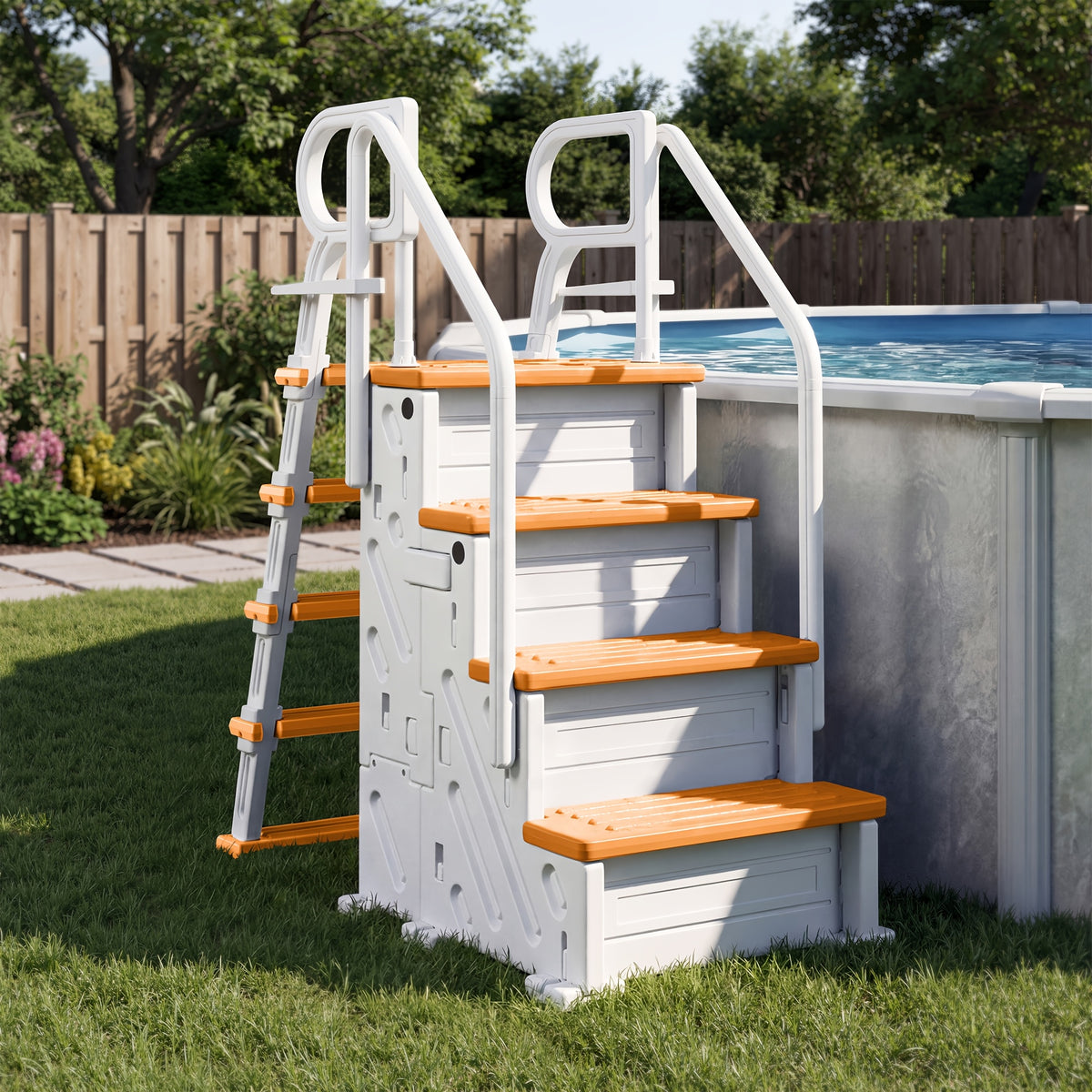 Pool Ladder Above Ground, Heavy Duty 4-Step Pool Ladder with Dual Handrails And Non-Slip Steps, 500 LBS Load Capacity, for 46-58 Inch