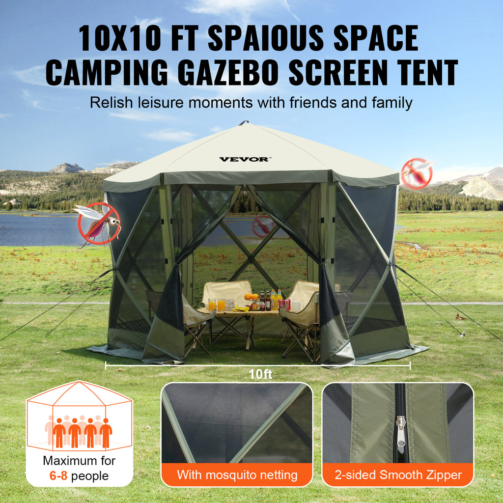 Pop-Up Screen Gazebo Tent by VEVOR, Removable Privacy Panels for Camping, Picnics and Backyard Gatherings