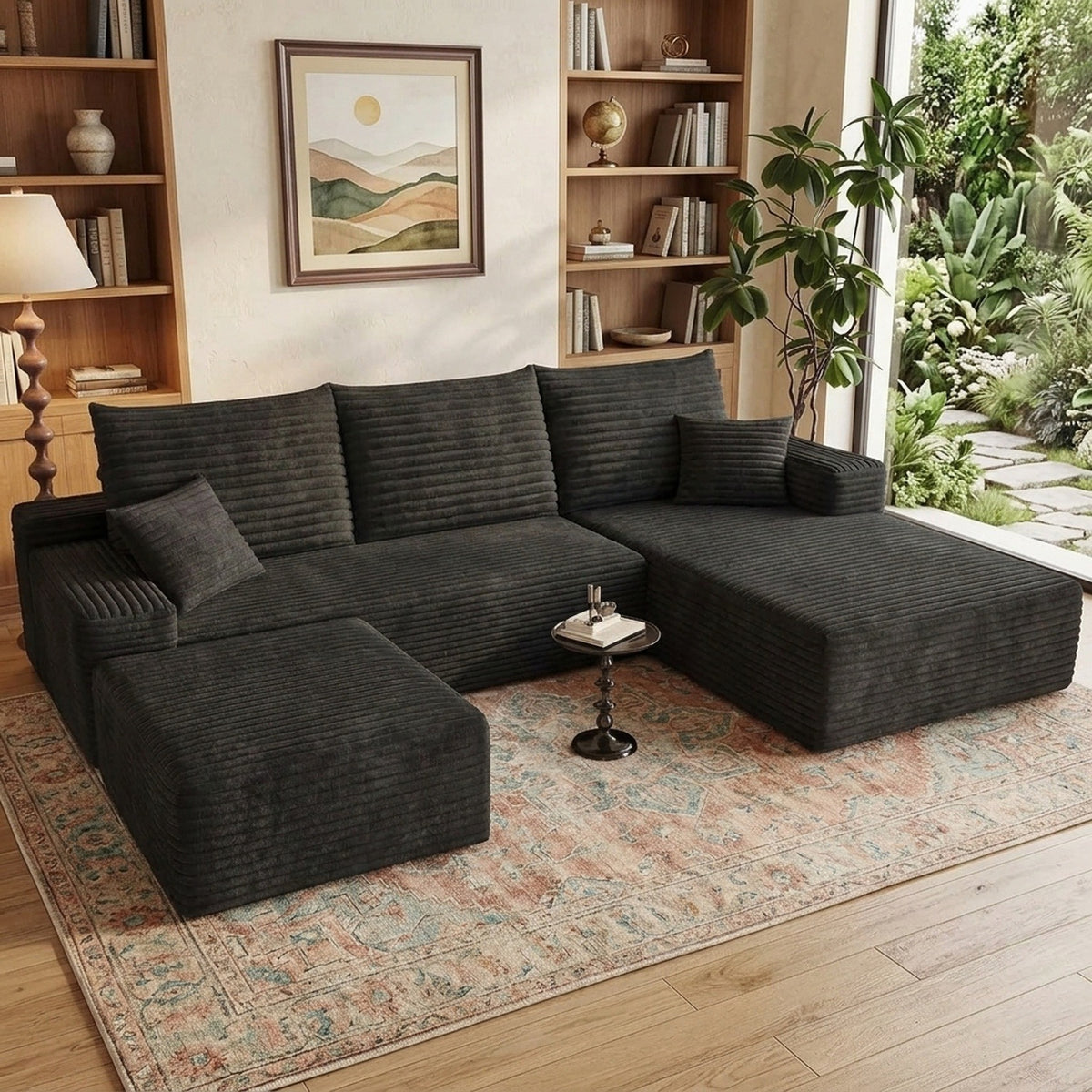 U-Shaped Modular Sofa Set with Bone-Free Cloud Cushions for Minimalist Living Rooms and Apartments