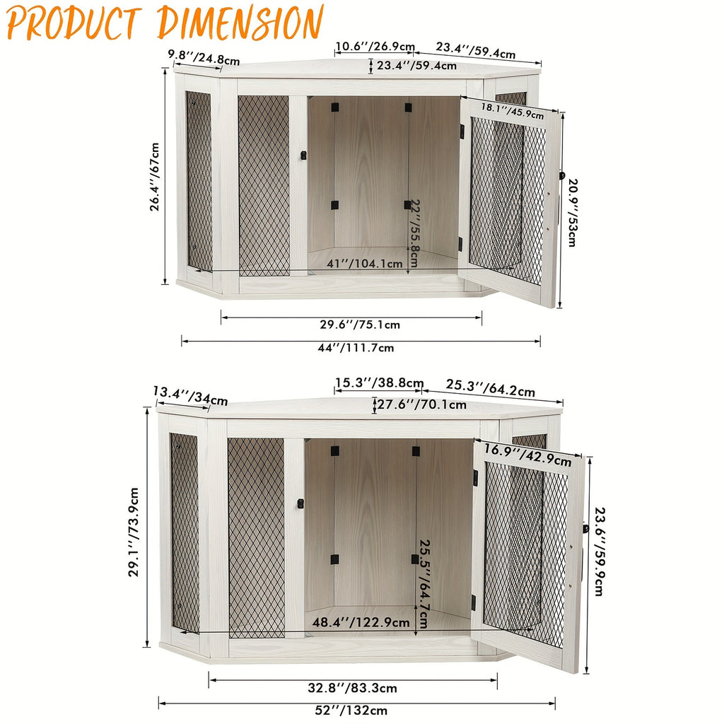 [Wooden Dog Kennel Furniture] Corner Dog Crate Furniture, 44/52Inch Wooden Dog Kennel Furniture with Mesh, Decorative Wood Dog House for Indoor Use, Dog Crate for Small/Medium Dog, Perfect for Limited Room