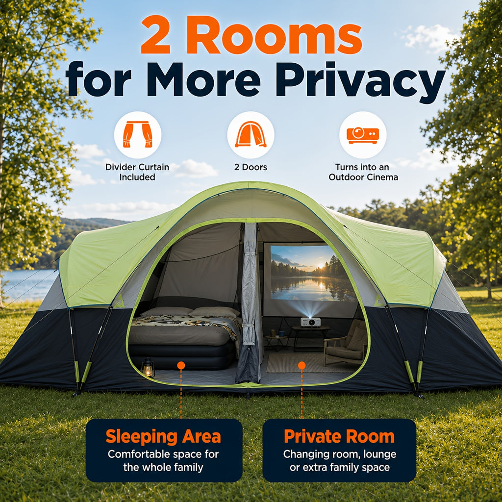 Spacious 10-Person for family Camping Tent, 2-Room Privacy Cabin Tent, And Windproof with Mesh Window, Easy Setup for Family Outdoor Trips And Backyard Parties