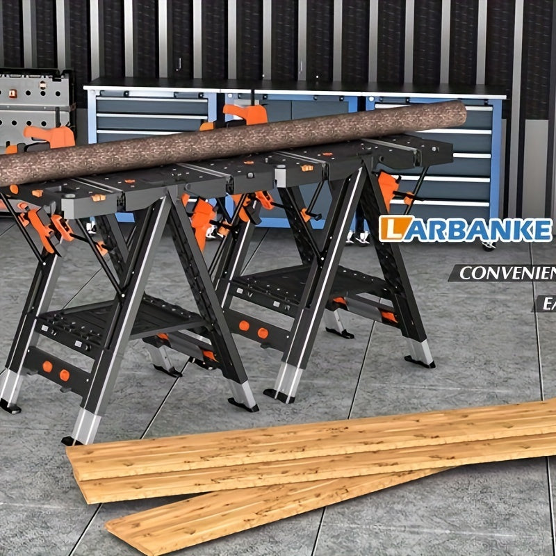 Folding Workbench, 2-in-1 Waterproof Portable Folding Work Table, 31" W X 25" D X 32" H Workbench, Height-Adjustable Work Table with 4 Woodworking Clamps, 4 Connecting Blocks, 2 Limit Blocks