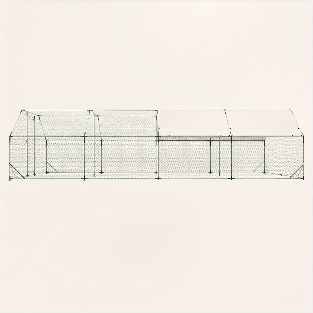 [Pet Cage] 9.94 Ft. X 25.68 Ft. Galvanized Large Metal Walk In Chicken Coop Cage Farm Poultry Run Hutch Hen House