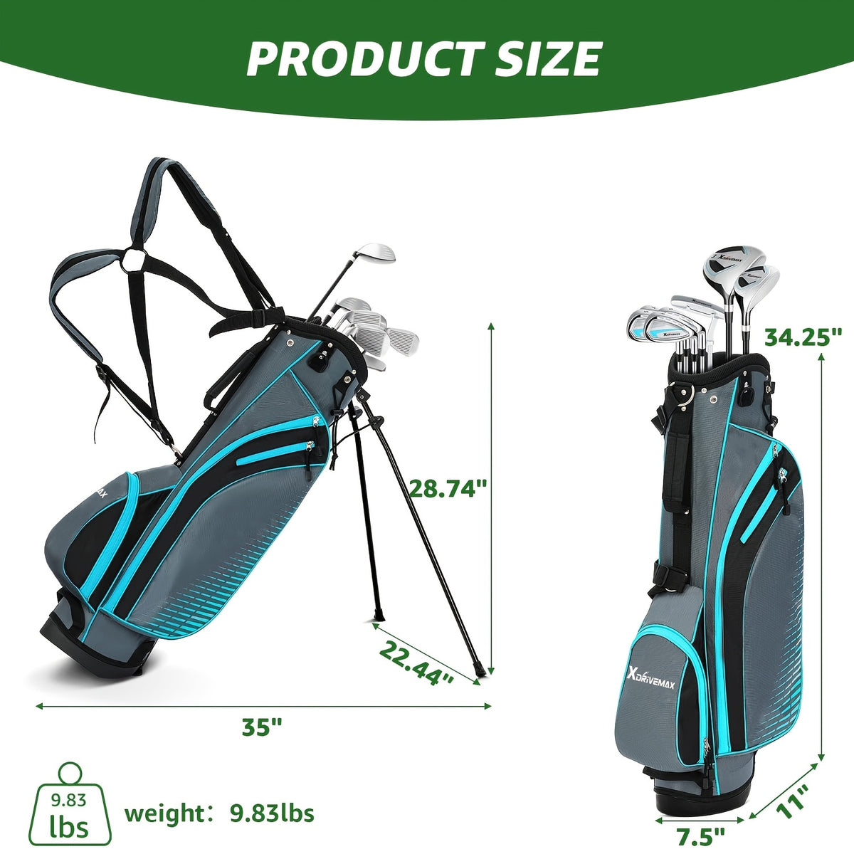 XDriveMax 8pcs Complete Golf Club Set for Men/Women Includes Stand Bag with Rain Hood, Fairway Wood Head Covers, Hybrid, Irons And Putter
