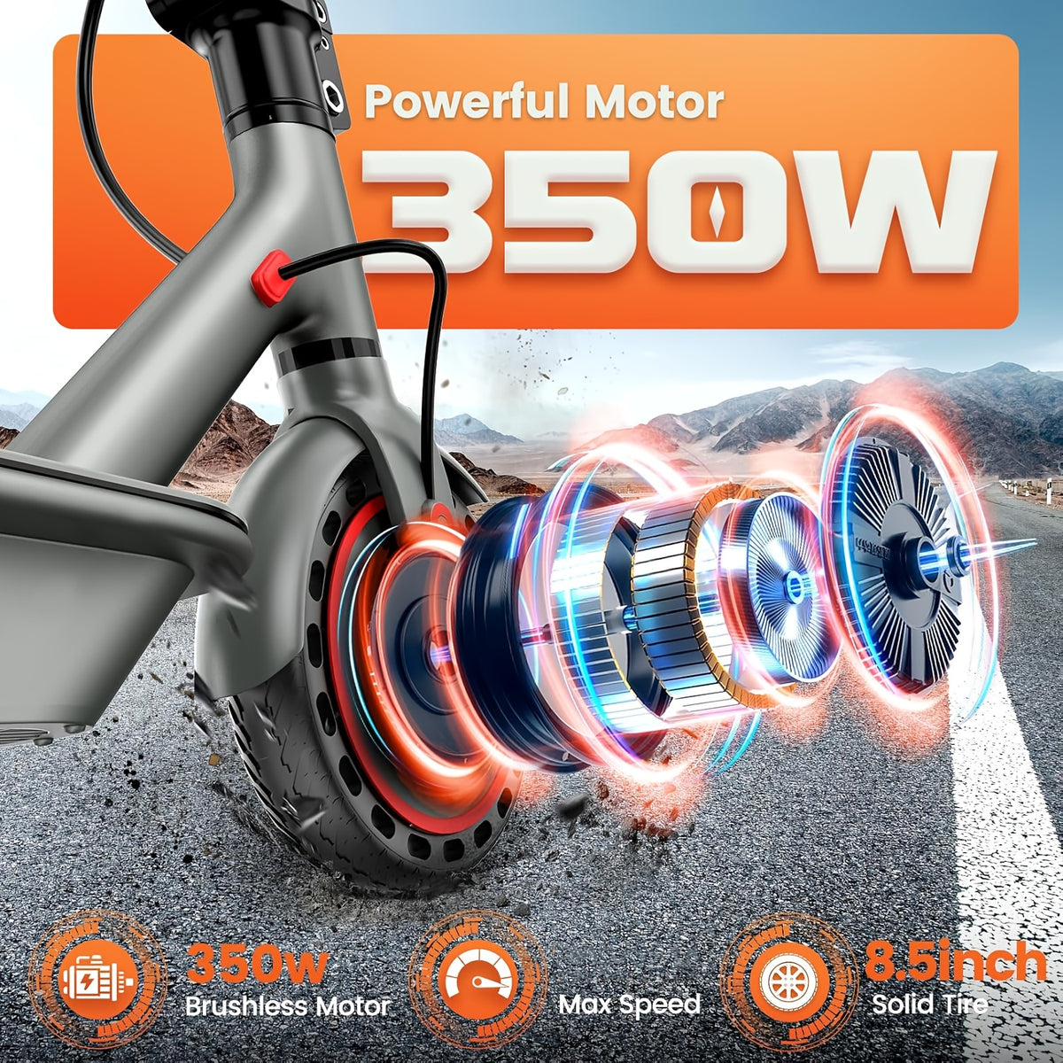 [Foldable Electric Scooter] Adults' 8.5'' Foldable Electric Scooter with App, 350W Motor & 26KM Range - Display, 3-Speed Modes, Dual Brake & Large Battery - Portable - Escooter Commuting for Adults