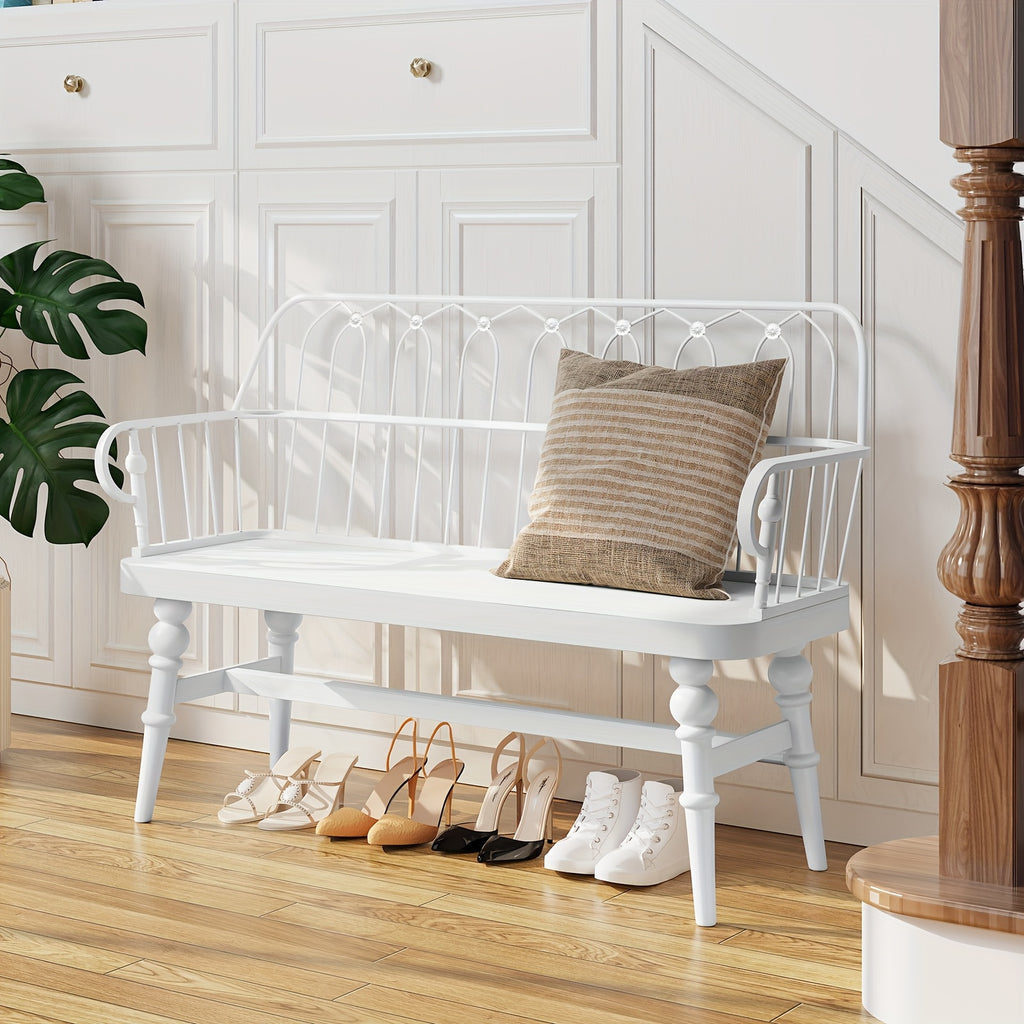 Entryway Bench, Spindle Back Wooden Dinning Bench, Farmhouse Foyer Bench for Entryway, Living Room, Dinning Room, Mudroom, HLR