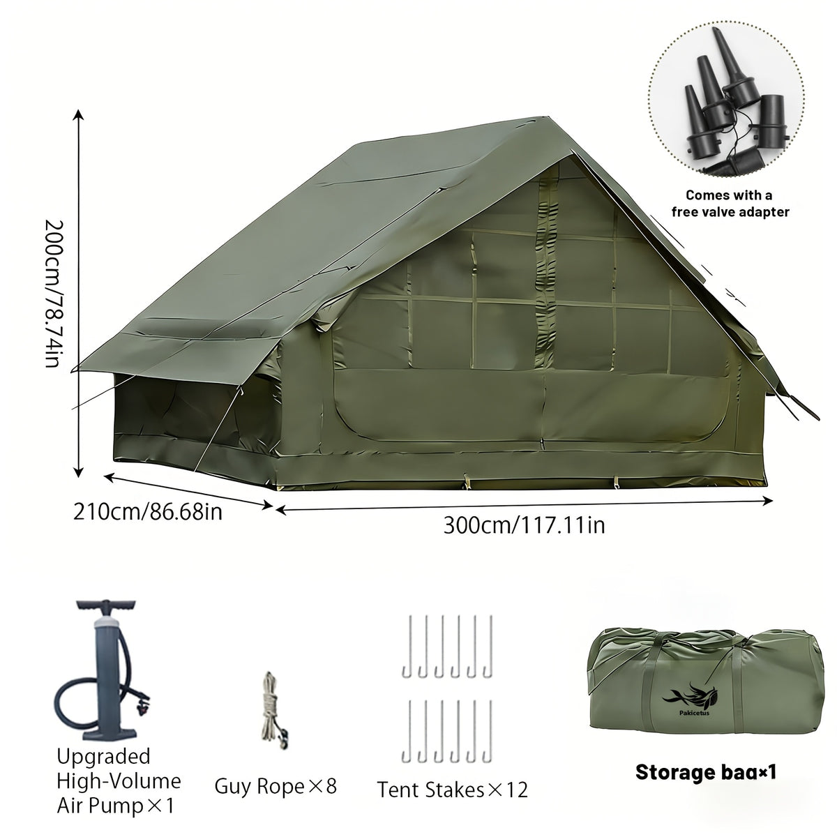 PAKICETUS Large Inflatable Camping Tent (Optional: Skylight, Stove Jack, and Door), Quick Air-Flow & Breathable Mesh Design, Summer Glamping Hot Tents for Camping with Stove, Quick Setup Inflatable Camping Tent for 4-6 Person Families, All-season