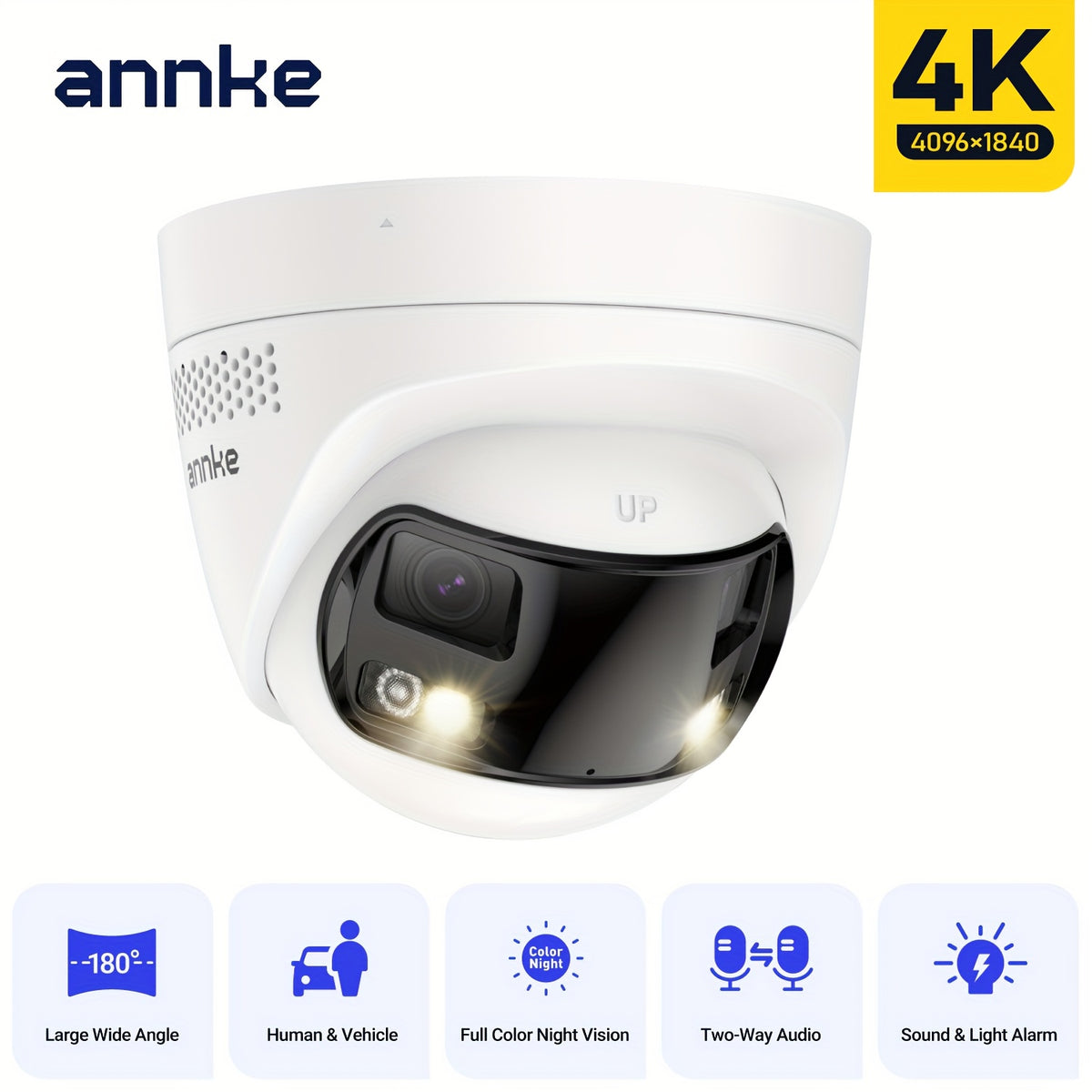 ANNKE Poe Security Camera Outdoor with Dual Lens 180° Field of View, 8MP Surveillance Camera Support Color Night Vision, Person/Vehicle Detection, Two-Way Talk, Built-In SD Card Slot