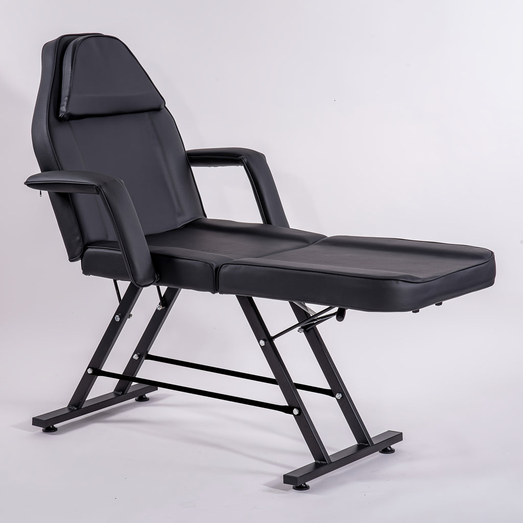 Beauty Bed with Stool Massage Table with Head Cushion 3-Section Adjustable Beauty Bed Professional Tattoo SPA Salon Chair (Black)