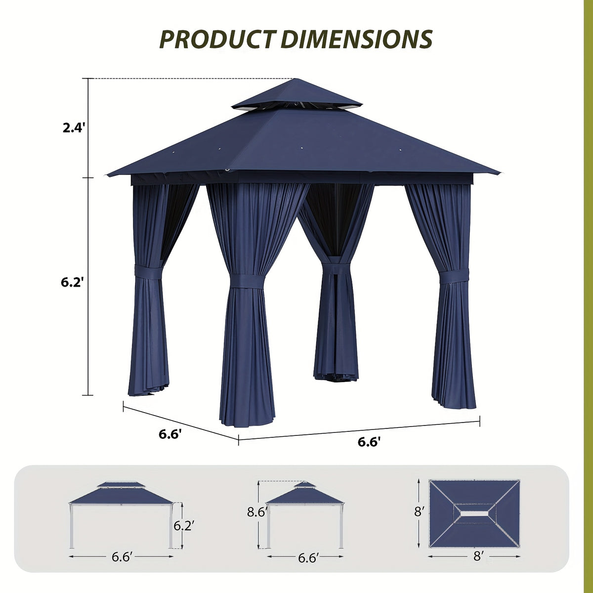 10'X12' Outdoor Double Ventilated Gazebo & Pergola On, Heavy Metal Frame Double Roof, Party Tent with Mosquito Net And Privacy Screen, Suitable for Backyard, Lawn, Garden, Deck (Grey/Beige/Blue 10'X12'/10'X10/8'X8')