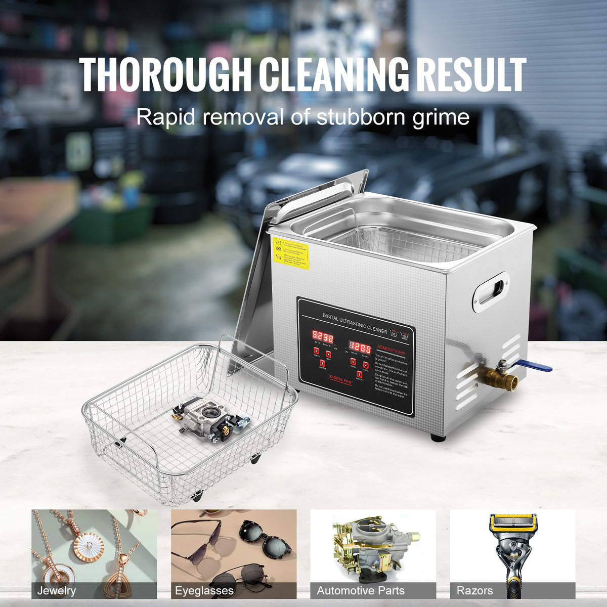 VEVOR Ultrasonic Cleaner with Digital Timer & Heater, Professional Ultra Sonic Jewelry Cleaner, Stainless Steel Heated Cleaning Machine for Glasses Watch Rings Small Parts Circuit Board (10L)