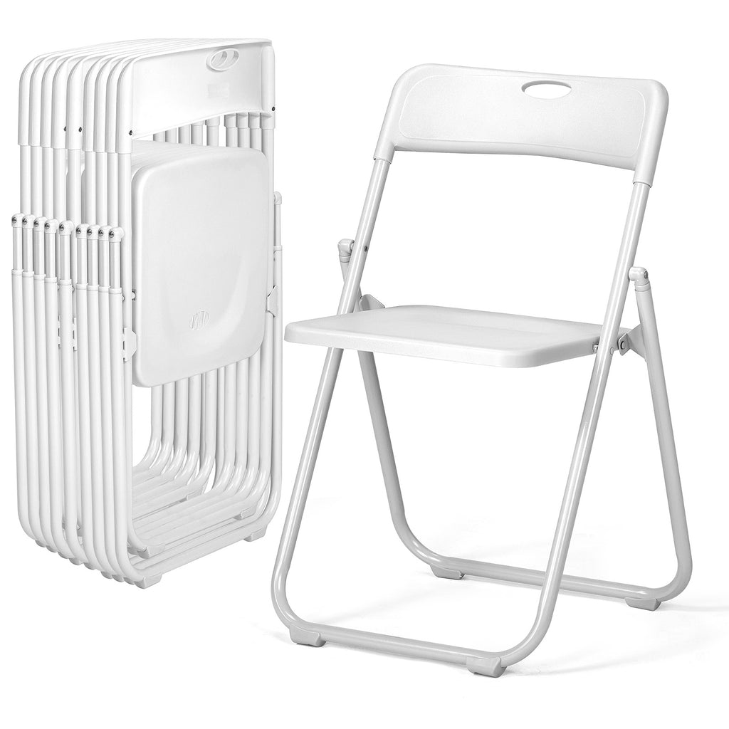 Set of 10 Durable Metal Frame Folding Chairs, Stackable Plastic Seating for Commercial Use, Ideal for Family Gatherings, Celebrations, Outdoor Meals, Educational Institutions, And Weddings. Designed for Hard Surfaces, Easy to Clean