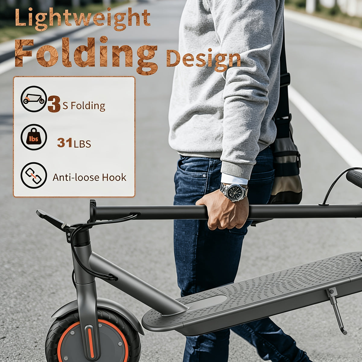 Long Distance Range, Foldable Adult Electric Scooter, 350W Motor, 8.5" Anti-Slip Solid Tires, Smart APP & LCD Dashboard, 3 Adjustable Speeds, Dual Safe Brakes, LED Headlight Taillight, Built-in Bell, Aluminum Alloy Frame, 265 LBS Max Load