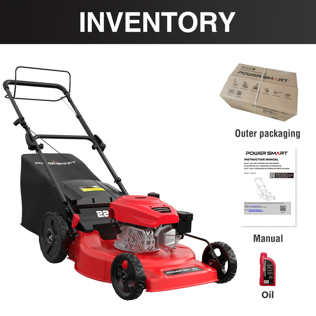 Self Propelled Gas Lawn Mower 21In. 170Cc, Gas Engine 3-In-1 Mulch, Bag, Side Discharge, 6-Position Height Adjustment, Lawn Mower, Self Propelled Lawn Mower, Lawn Care Equipment, Yard Maintenance, Adjustable Height Mower, Versatile Discharge