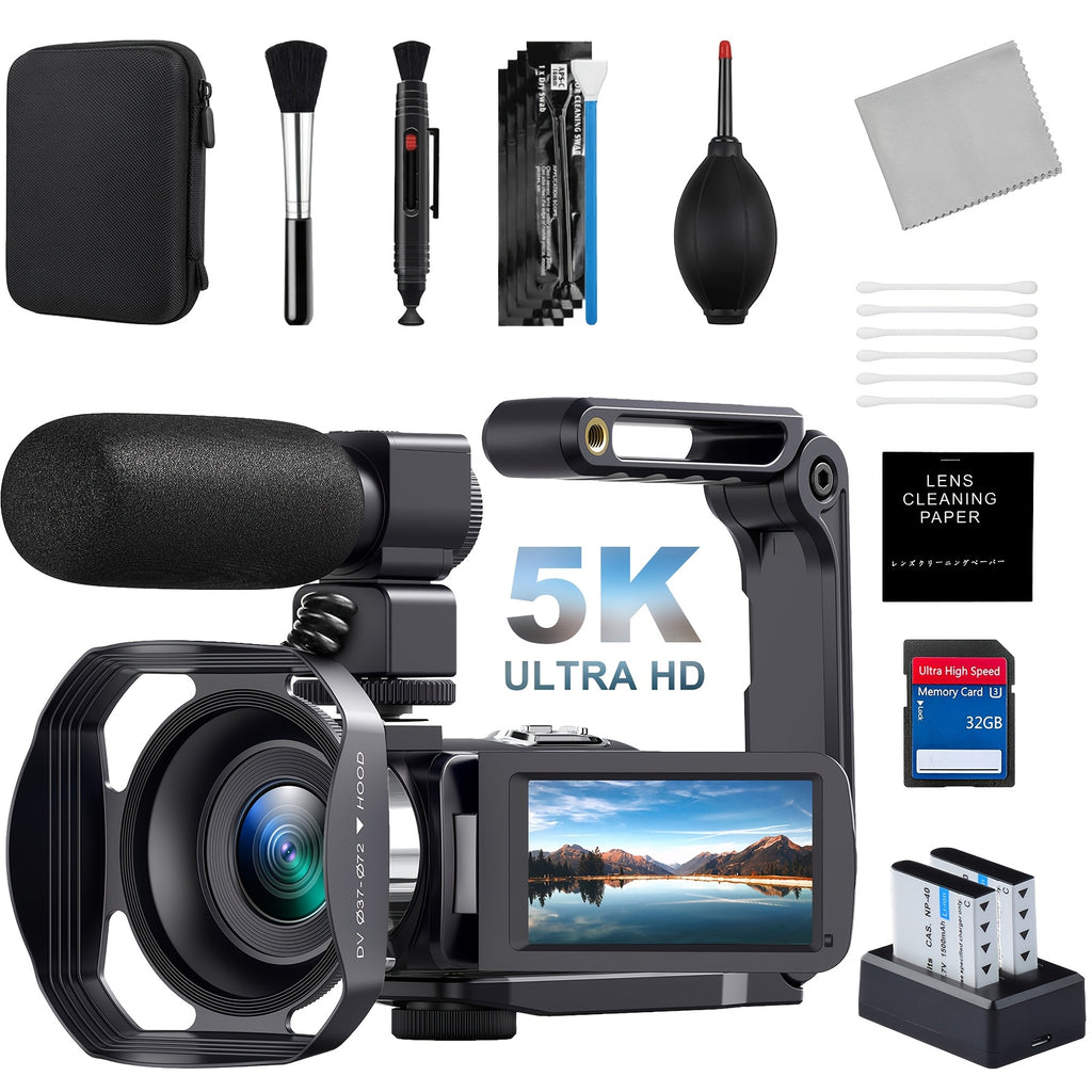 DINGETU 5K Video Camera Camcorder, 64MP WiFi Vlogging Camera for YouTube with IR Night Vision, 18X Digital Zoom, 3" Touch Screen, Webcam, Microphone, Remote Control & 2 Batteries